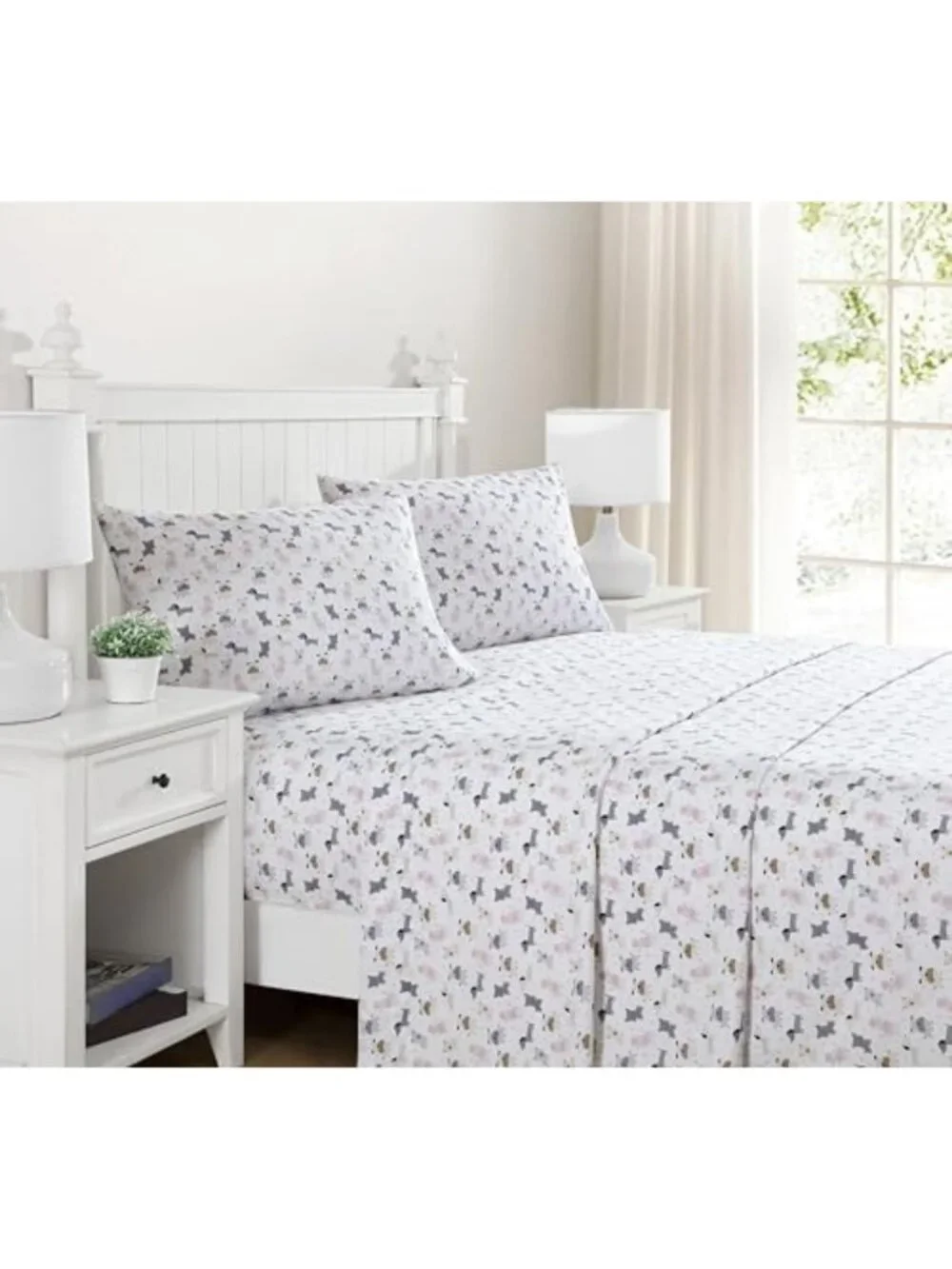 Soft Microfiber Queen 4-Piece Sheet Set - Adorable Puppy Print, Cozy Bedding